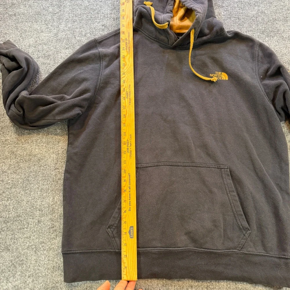 The North Face Mens Sleeve Logo Pullover Hoodie Grey Yellow Large
